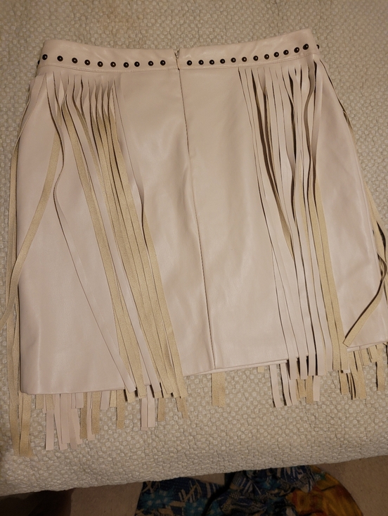 Dresses & Skirts - Fringe Faux Leather Mini Skirt in Pale Blush